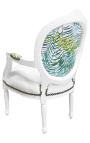 [Limited Edition] Baroka stila atzveltnes krēsls Luija XVI apdrukāta lapotne un mākslīgā āda, balts koks