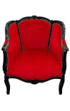 Big bergère armchair Louis XV style red velvet and black wood