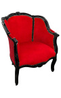 Большое кресло Bergère в стиле Louis XV красного бархата и черного дерева