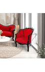 Big bergère armchair Louis XV style red velvet and black wood