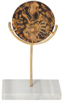 Disco nero con ammoniti su supporto dorato e marmo bianco (Modello piccolo)