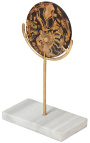 Black disk with ammonites on a gilded base and white marble (Small model)