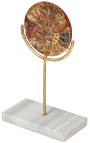 Brun skive med ammonitter på forgyldt bund og hvid marmor (lille model)