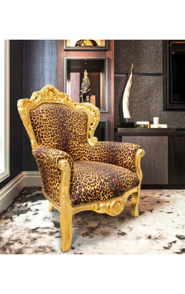 Butaca gran d&#039;estil barroc en teixit lleopard i fusta daurada