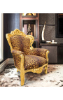 Big baroque style armchair leopard fabric and gilded wood