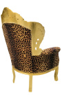 Gran tela de leopardo de sillón estilo barroco y madera dorada