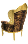 Gran tela de leopardo de sillón estilo barroco y madera dorada