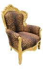 Grand fauteuil de style Baroque tissu léopard et bois doré