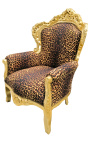 Gran tela de leopardo de sillón estilo barroco y madera dorada