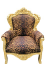 Gran tela de leopardo de sillón estilo barroco y madera dorada