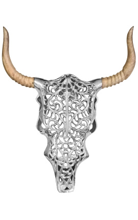 Μεγάλη διακόσμηση τοίχου trophy σε αλουμίνιο και ξύλο "Το κεφάλι του Bull"