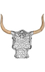 Stor trophy veggdekoration i aluminium og tre "Bulls hode"