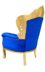 Poltrona grande estilo barroco tecido de veludo azul e madeira dourada