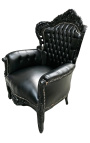 Grand fauteuil de style Baroque simili cuir noir et bois noir