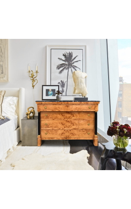 Commode de style Empire loupe d&#039;orme avec marbre noir