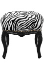 Baroque footrest Louis XV zebra fabric and black wood