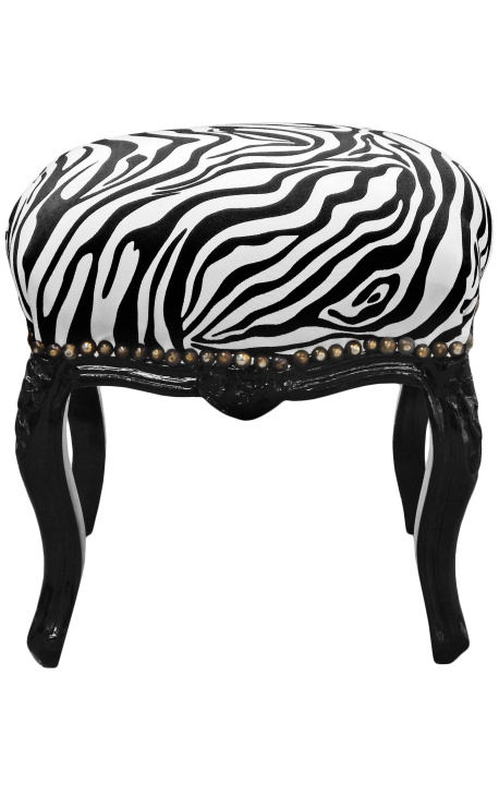 Barok fodskammel Louis XV zebra stof og sort træ - 1