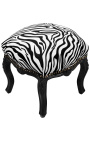 Baroque footrest Louis XV zebra fabric and black wood