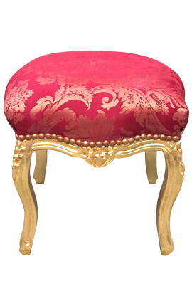 Baroque footrest Louis XV style "Gobelins" red fabric and gold wood