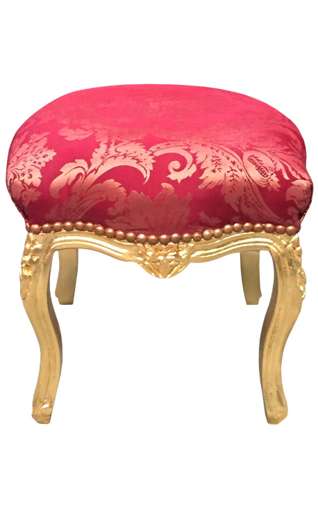 Suport pentru picioare baroc stil Louis XV satin rosu si lemn auriu