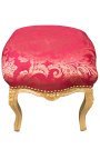 Baroque footrest Louis XV style red satin and gold wood