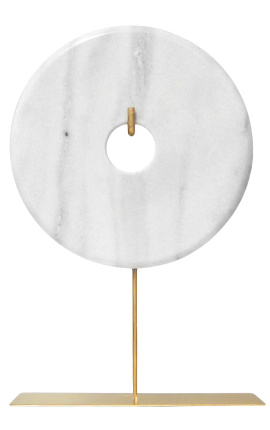 Large "bi" decorative disk in white marble on a gold stand