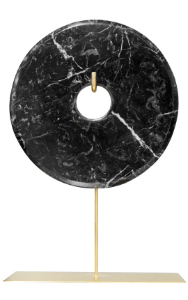 Большой "би" декоративный диск из черного мрамора на золотой подставке