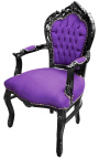 Armchair Baroque Rococo style purple fabric and black lacquered wood 
