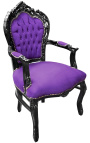 Fauteuil Barok Rococo stijl paarse stof en zwart gelakt hout 