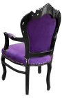 Fauteuil de style Baroque Rococo velours mauve et bois noir