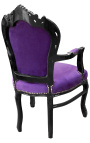 Armchair Baroque Rococo style purple fabric and black lacquered wood 