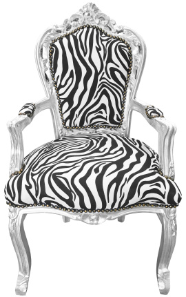 Fauteuil Barok Rococo stijl zebra en verzilverd hout