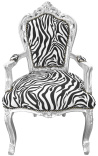 Fåtölj Barock Rococo Style Zebra Tryckt tyg och silverblad - 1