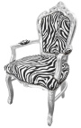 Fotelis Baroko rokoko stiliaus zebras ir sidabruota mediena