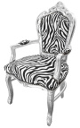 Poltrona barocco rococò in stile zebra tessuto stampato e legno d'argento - 17