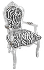 Armchair Baroque Rococo style zebra and silvered wood