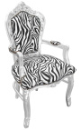 Fauteuil de style Baroque Rococo tissu zebre et bois argenté