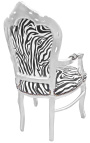 Fauteuil Barok Rococo stijl zebra en verzilverd hout