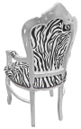 Kreslo Barokový Rokokový štýl Zebra vytlačená tkanina a strieborné lesné drevo - 19