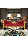 Sofa w stylu barokowym Napoleon III medalion bordowy aksamitny materiał i złote drewno