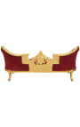 Canapé baroque Napoléon III médaillon tissu velours rouge bordeaux et bois doré