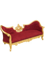 Sofà barroc Napoléon III teixit de vellut medaillon vermell bordeus i fusta daurada