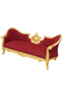 Barokke Napoleon III medaillonbank bordeauxrode fluwelen stof en goudkleurig hout