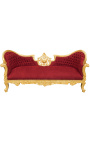 Barockes Medaillon-Sofa Napoleon III., burgunderroter Samtstoff und goldenes Holz