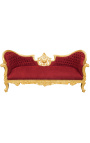 Canapé baroque Napoléon III médaillon tissu velours rouge bordeaux et bois doré
