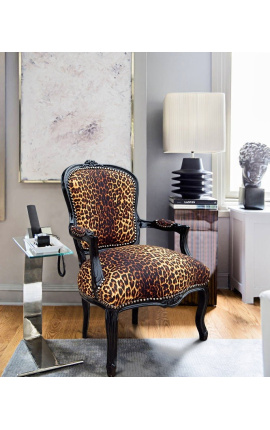 Fauteuil baroque de style Louis XV léopard et bois noir