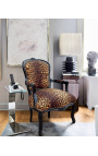 Barok fauteuil van Louis XV luipaardstof en zwart gelakt hout