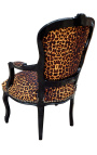 Barocker Sessel aus Louis XV-Leopardenstoff und schwarz lackiertem Holz