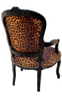 Barokna fotelja od leopard tkanine Louisa XV i lakiranog crnog drva