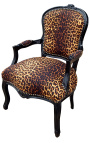 Barokna fotelja od leopard tkanine Louisa XV i lakiranog crnog drva